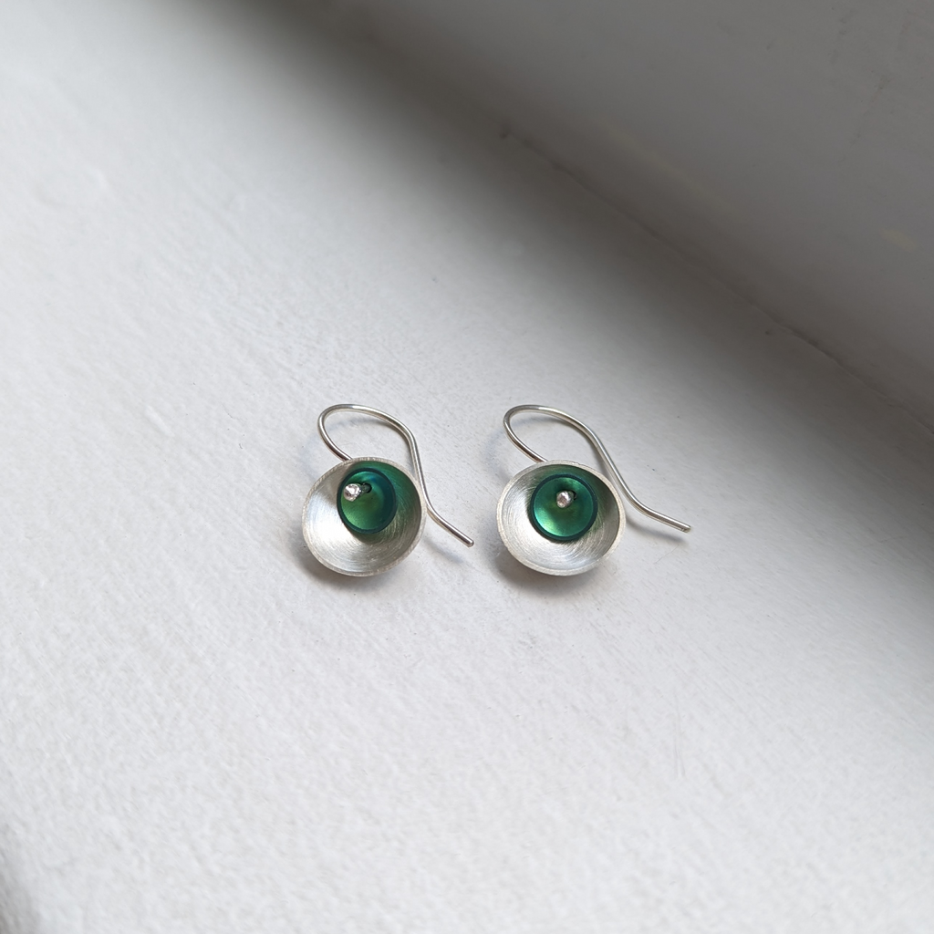 teal niobium × silver small earrings