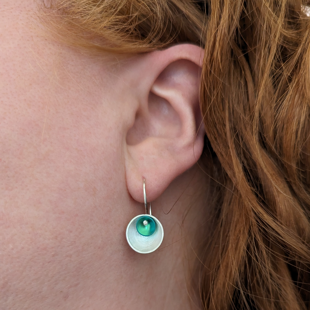 Teal niobium × silver small earrings