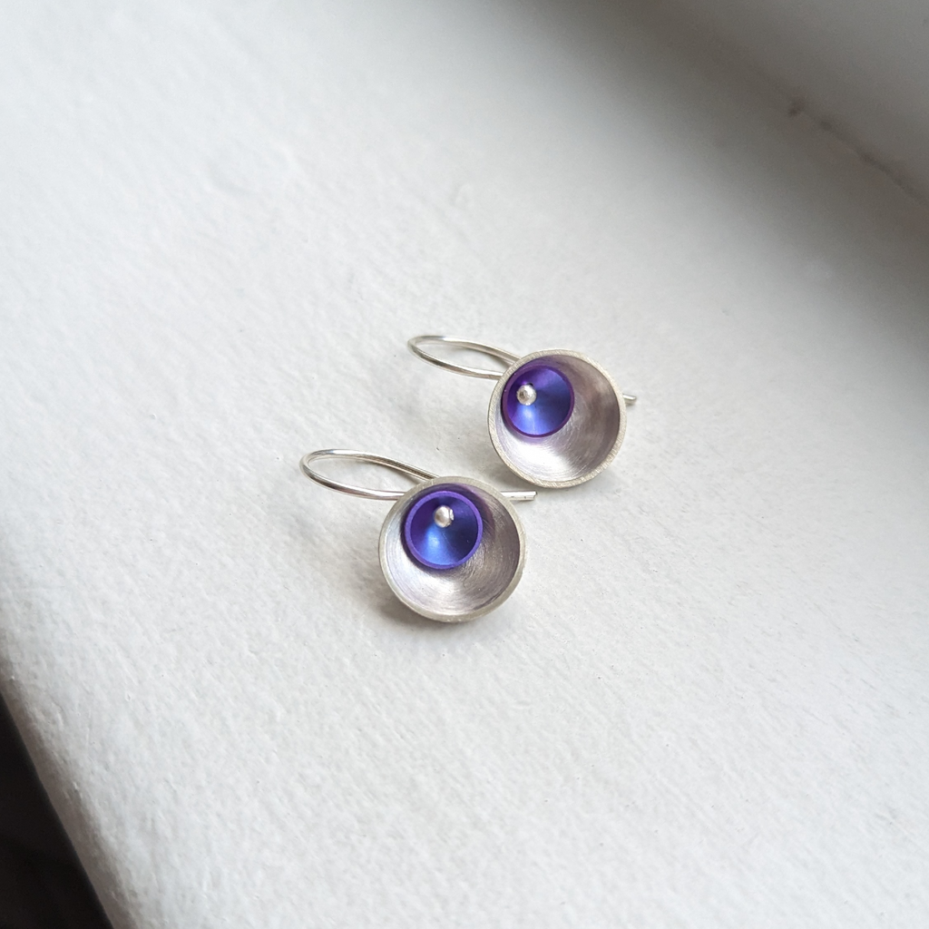 purple niobium × silver small earrings